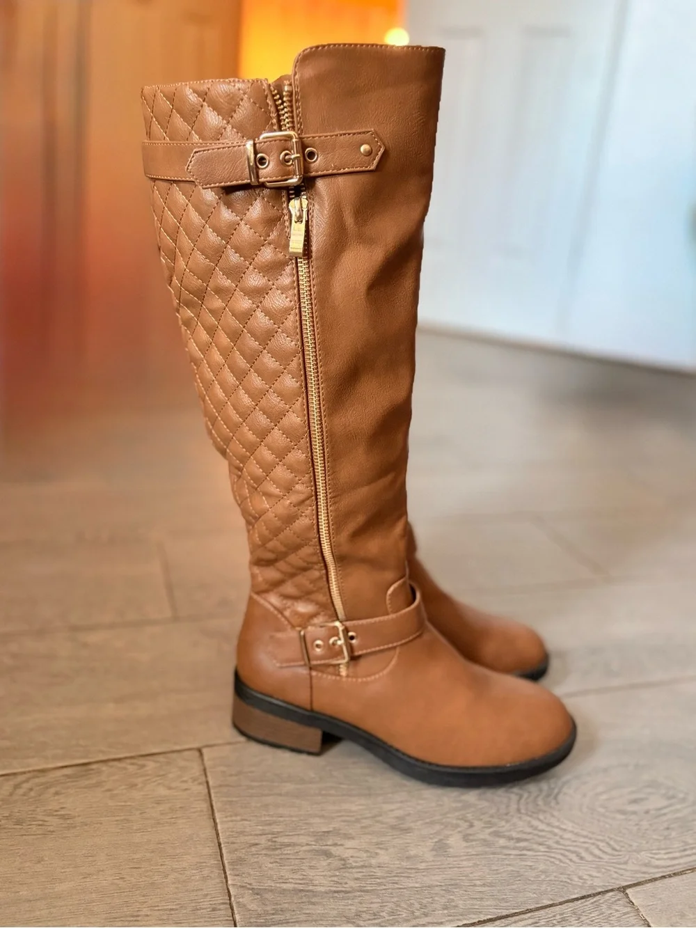 Dream Paris Wide Calf Knee High Riding Boots in Brown